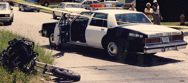 End of a 1991 pursuit involving Tom Vallely and a stolen motorycle.